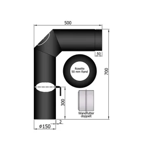 Ø 150 mm | bocht | zwart | 2x45º | deur | smoorklep | rozet | nisbus