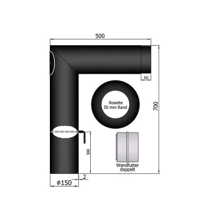 Ø 150 mm | bocht | zwart | 90º | deur | smoorklep | rozet | nisbus