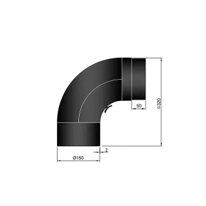 Ø 150 mm | bocht | zwart | 90º | deur