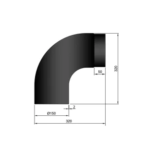 Ø 150 mm | bocht | zwart | 90º