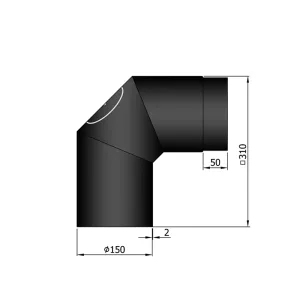 Ø 150 mm | bocht | zwart | 90º | 2x45º | deur