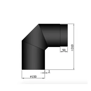 Ø 150 mm | bocht | zwart | 90º | 2x45º
