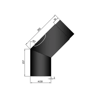 Ø 150 mm | bocht | zwart | 45º | deur