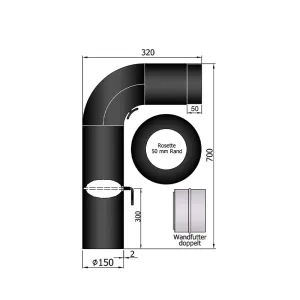 Ø 150 mm | bocht | zwart | 90º | deur | smoorklep | rozet | nisbus