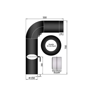 Ø 150 mm | bocht | zwart | 90º | deur | smoorklep | rozet | nisbus