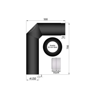 Ø 150 mm | bocht | zwart | 2x45º | deur | rozet | nisbus
